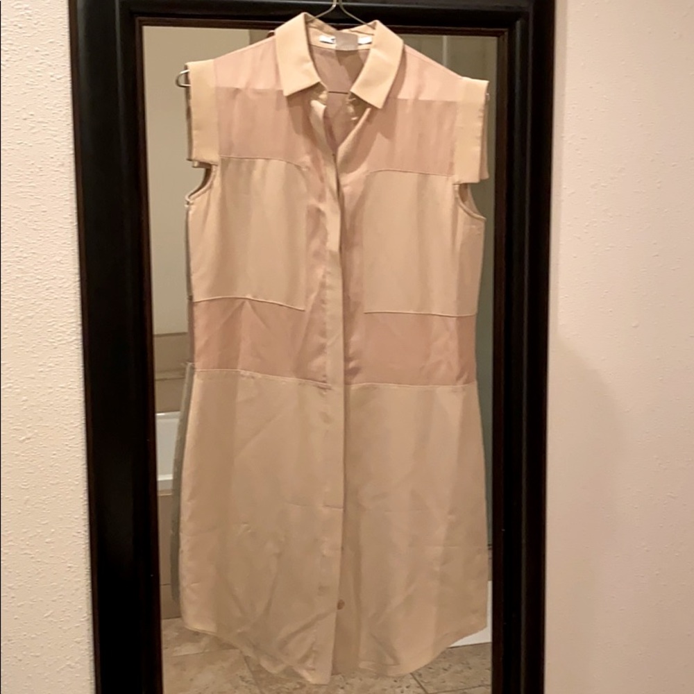 Cream semi-sheer silk shirt dress